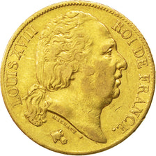 FRANCE, Louis XVIII, 20 Francs, 1819, Paris, KM #712.1, EF(40-45), Gold,...