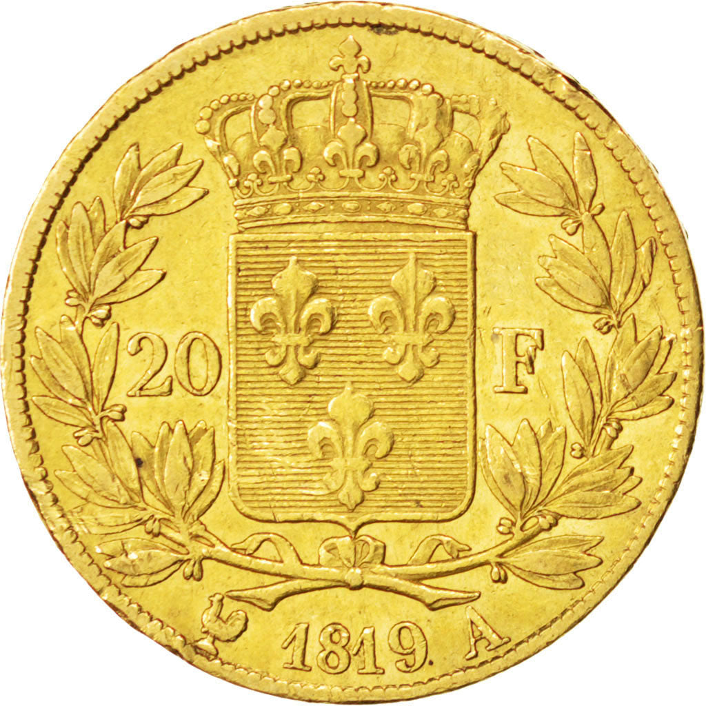 FRANCE, Louis XVIII, 20 Francs, 1819, Paris, KM #712.1, EF(40-45), Gold,...