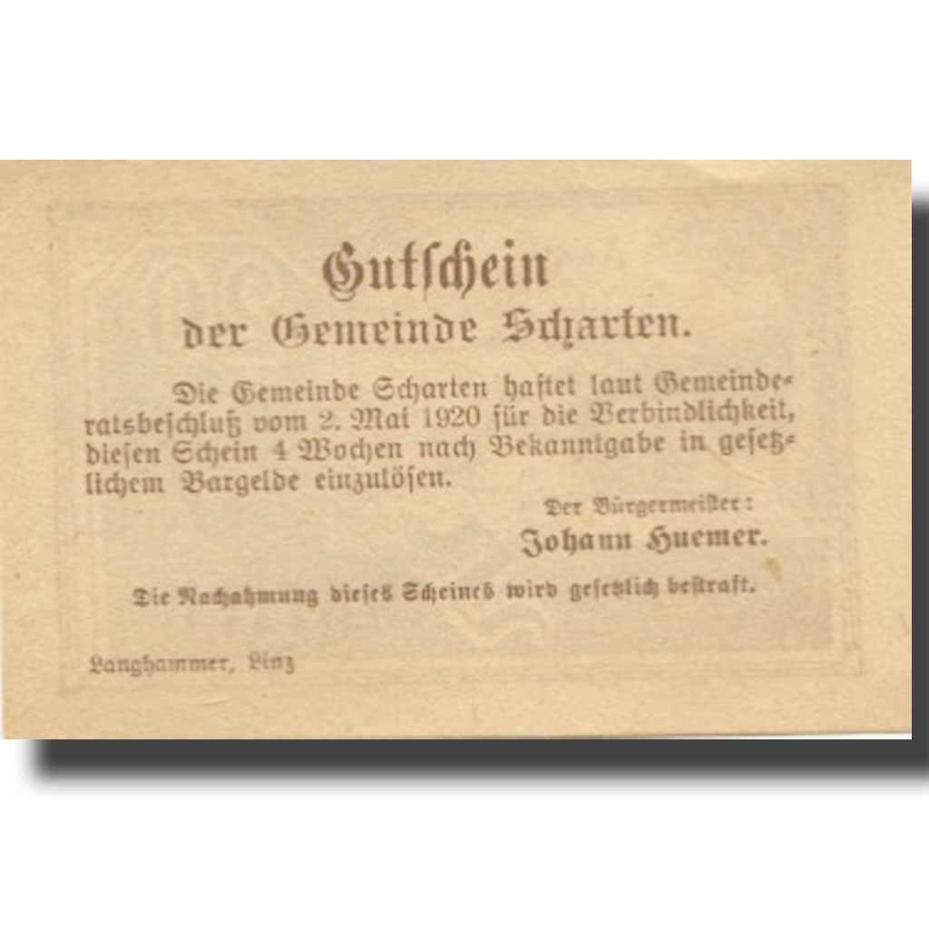 Banknote, Austria, Scharten, 20 Heller, vache, 1920 UNC(63) Mehl:FS 955a