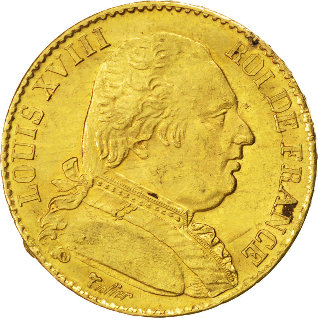 FRANCE, Louis XVIII, 20 Francs, 1815, Paris, KM #706.1, AU(55-58), Gold,...
