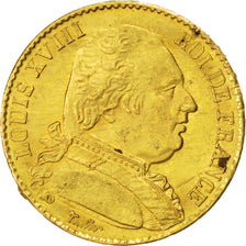 FRANCE, Louis XVIII, 20 Francs, 1815, Paris, KM #706.1, AU(55-58), Gold,...