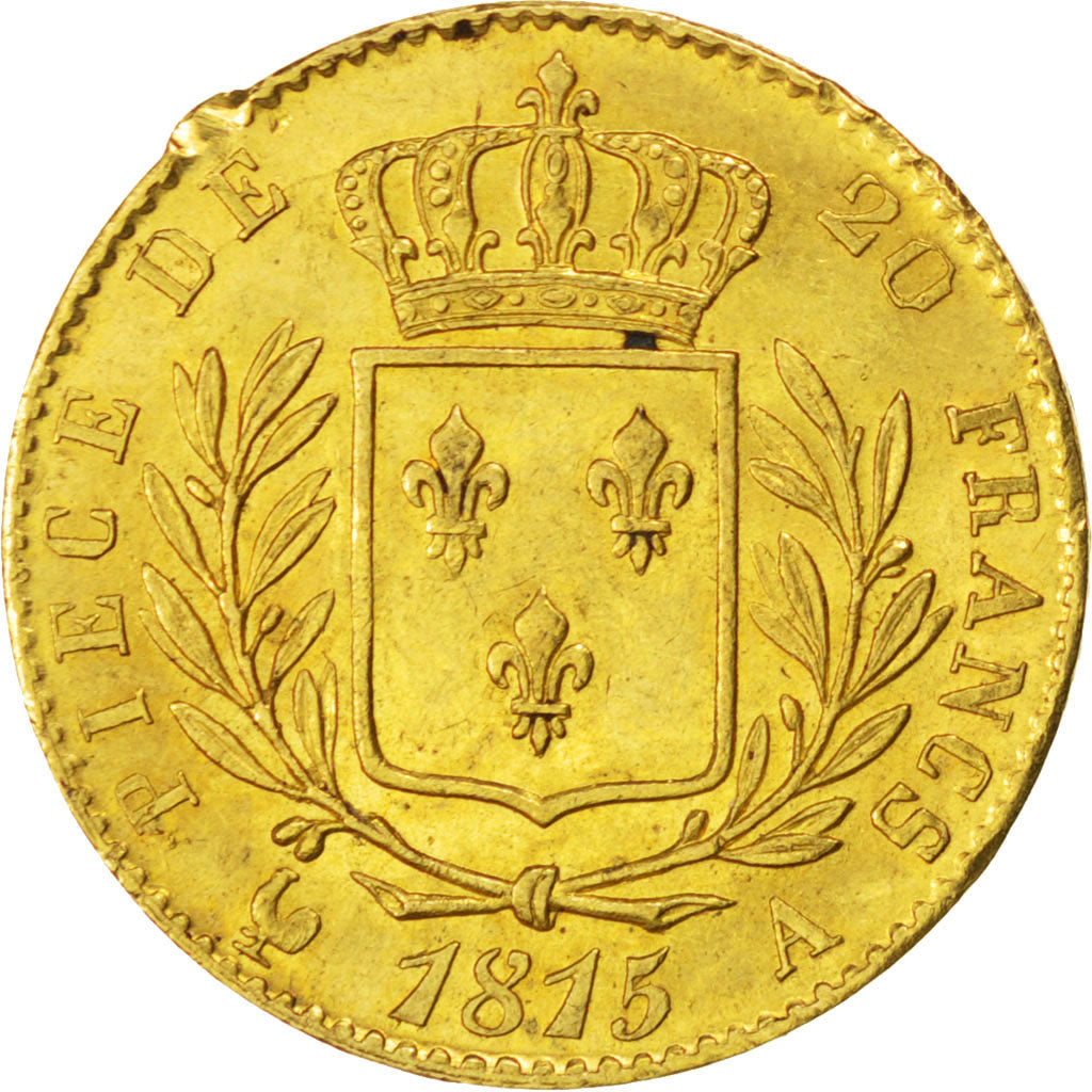 FRANCE, Louis XVIII, 20 Francs, 1815, Paris, KM #706.1, AU(55-58), Gold,...