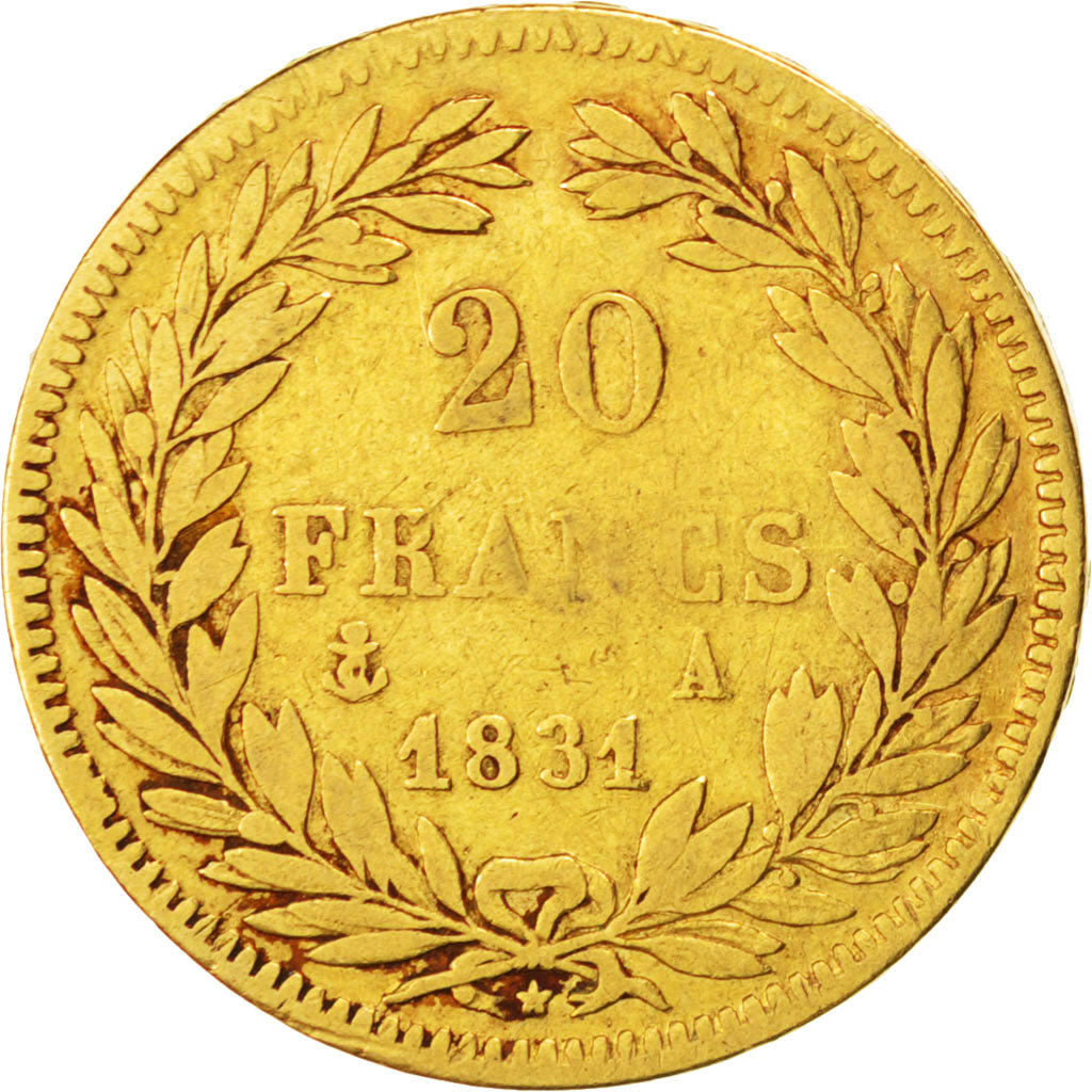 FRANCE, Louis-Philippe, 20 Francs, 1831, Paris, KM #746.1, VF(20-25), Gold,...