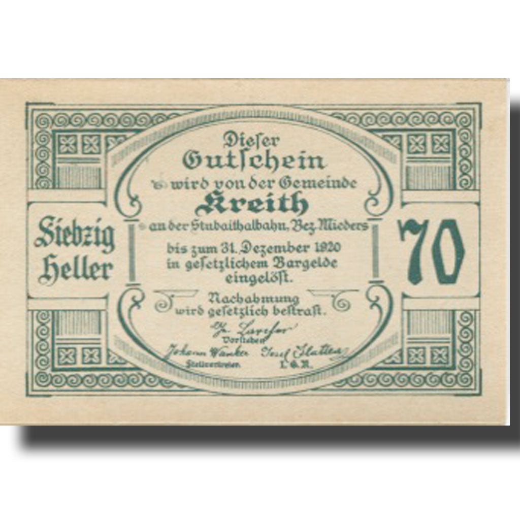 Banknote, Austria, Kreith, 70 Heller, train 1920-12-31, UNC(63), Mehl:FS 471a