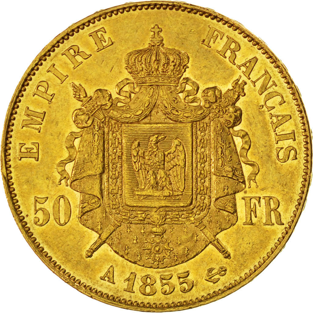 Second Empire, 50 Francs or Napoléon III tête nue 1855 Paris, KM 785.1