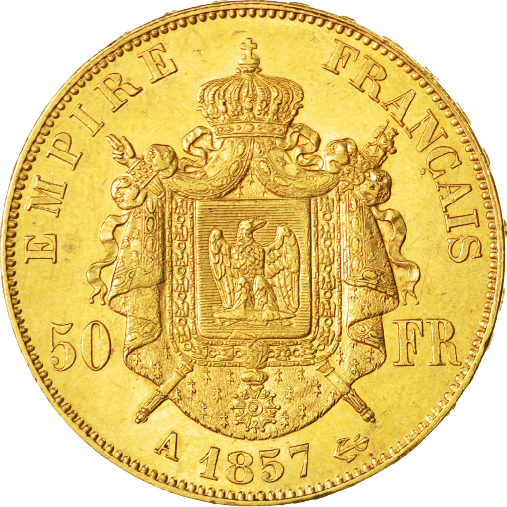 FRANCE, Napoléon III, 50 Francs, 1857, Paris, KM #785.1, AU(55-58), Gold, Gadour