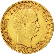 GREECE, 20 Drachmai, 1884, Paris, KM #56, EF(40-45), Gold, 6.44