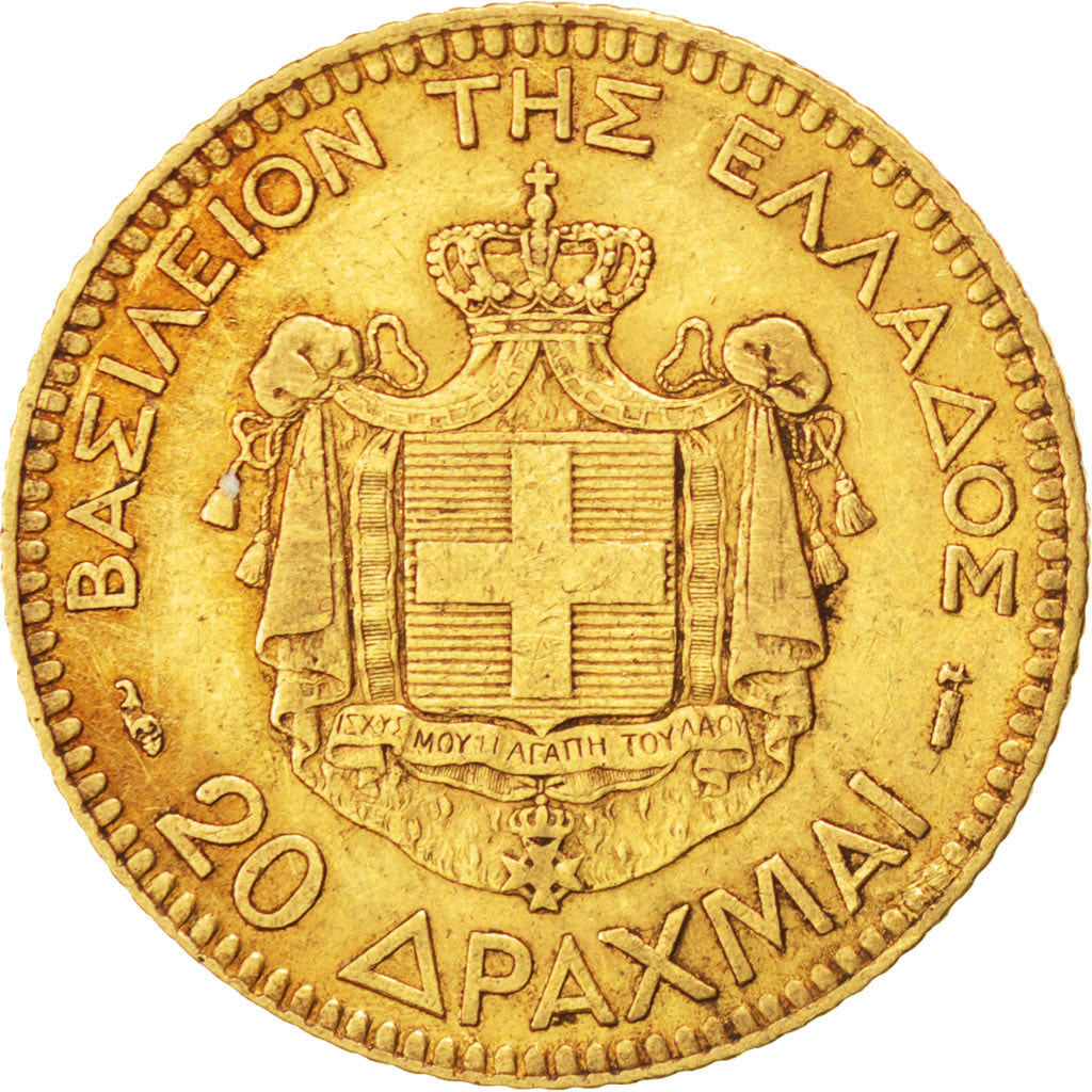 GREECE, 20 Drachmai, 1884, Paris, KM #56, EF(40-45), Gold, 6.44