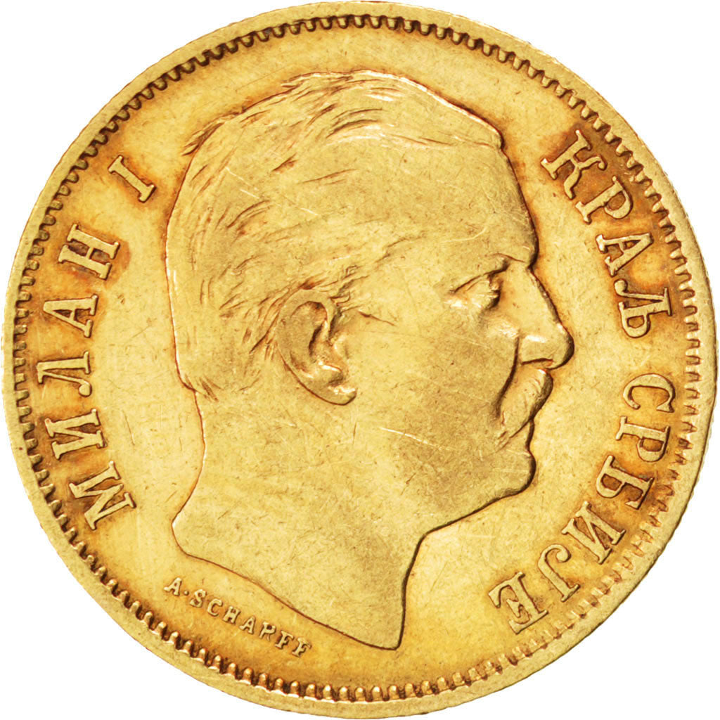 SERBIA, 10 Dinara, 1882, Vienne, KM #16, EF(40-45), Gold, 3.21