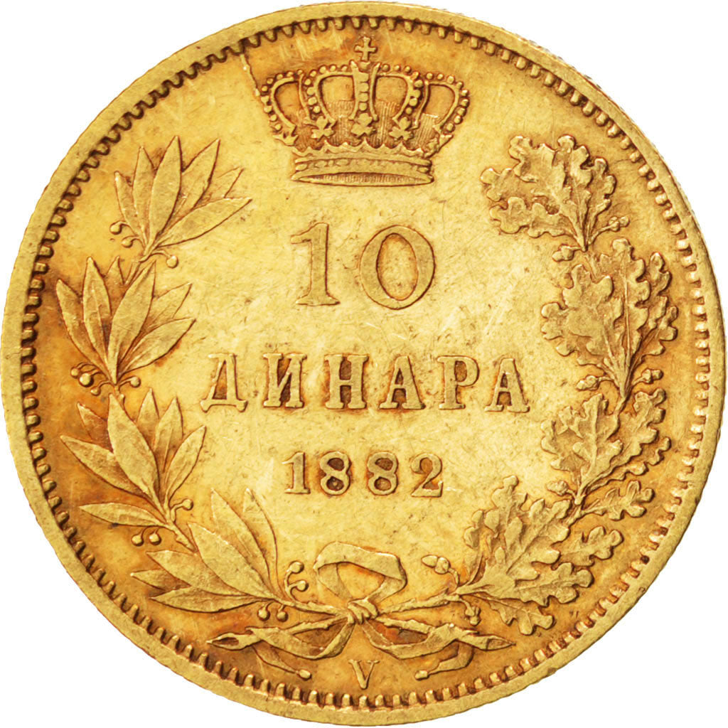 SERBIA, 10 Dinara, 1882, Vienne, KM #16, EF(40-45), Gold, 3.21
