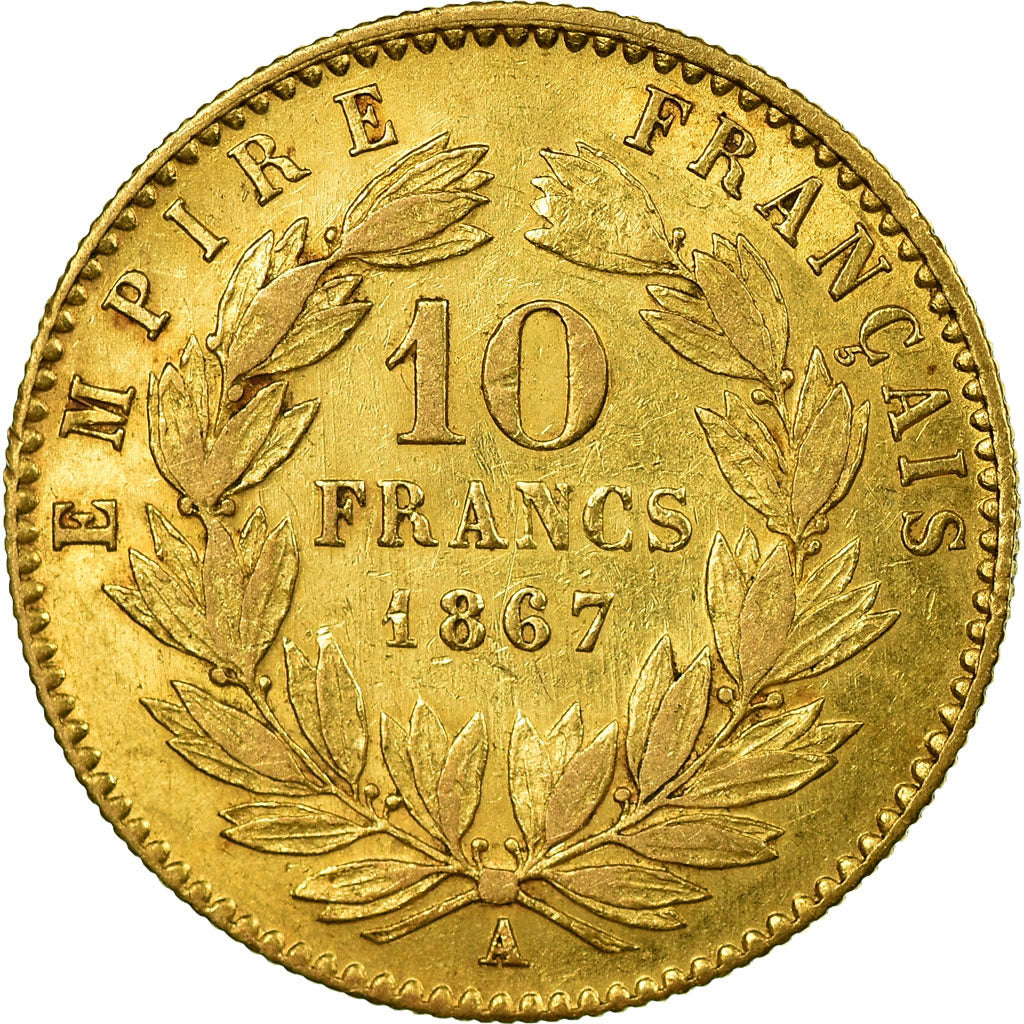 Coin, France, Napoleon III, Napoléon III, 10 Francs, 1867, Paris, AU(50-53)