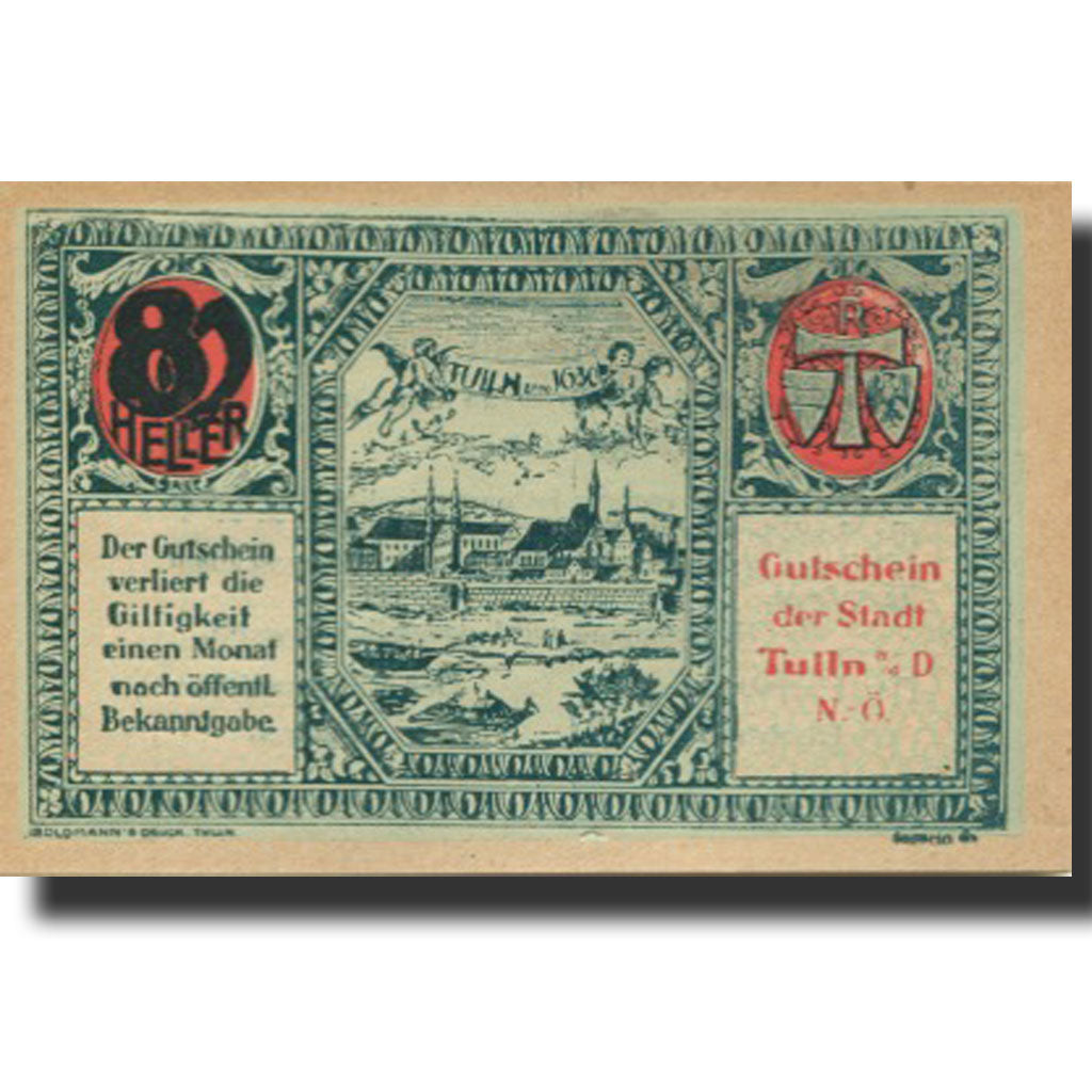 Billet, Autriche, Tulln an der Donau, 80 Heller, château, SPL, Mehl:FS 1083IIa