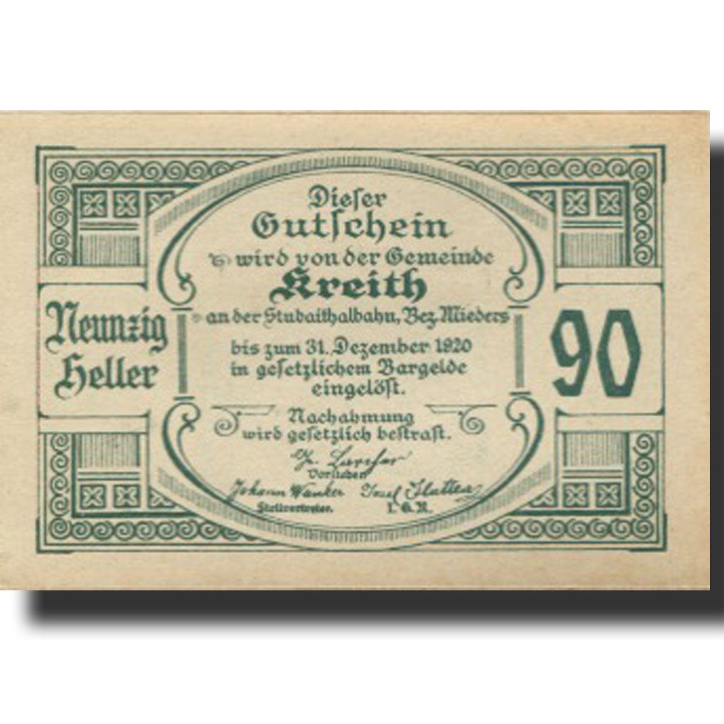 Banknote, Austria, Kreith, 90 Heller, Eglise 1920-12-31, UNC(63), Mehl:FS 471a