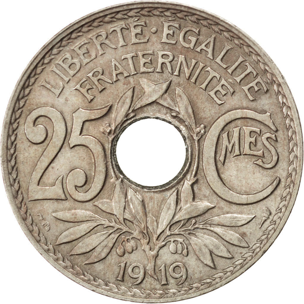 FRANCE, Lindauer, 25 Centimes, 1919, KM #867a, AU(55-58), Copper-Nickel, 24,...
