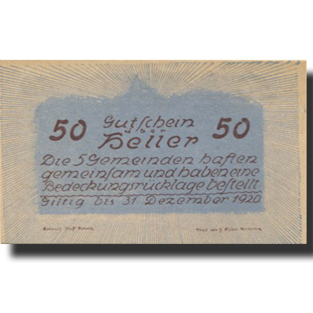 Banknote, Austria, Neustadt, 50 Heller, Monument, 1920, UNC(63) Mehl:FS 665b