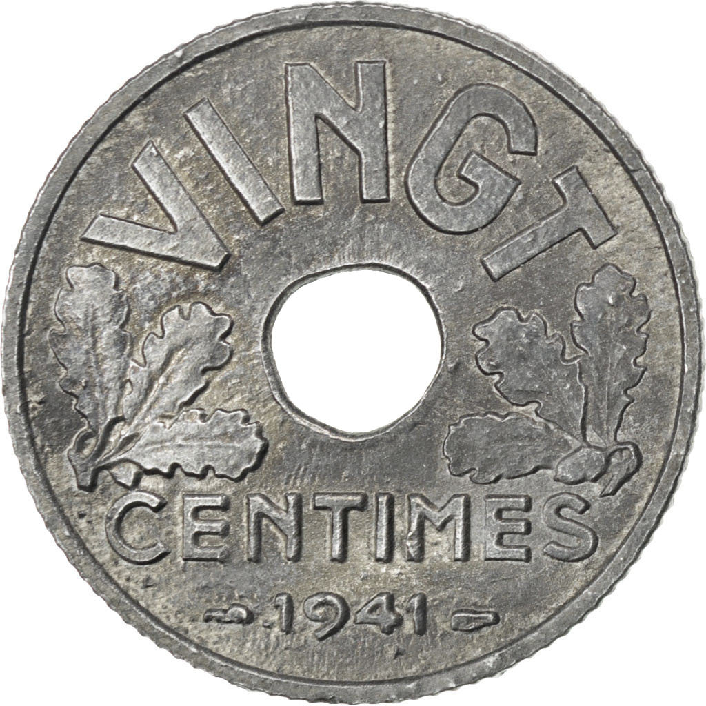 FRANCE, État français, 20 Centimes, 1941, KM #899, EF(40-45), Zinc, 24, Gadoury 