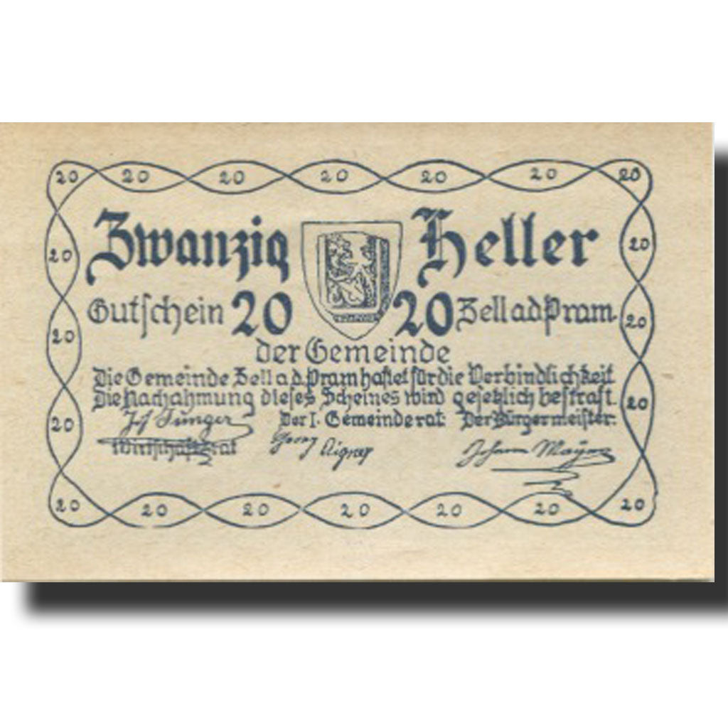 Banknote, Austria, Zell an der Pram 20Heller, ferme, 1920 UNC(63) Mehl:FS 1271a