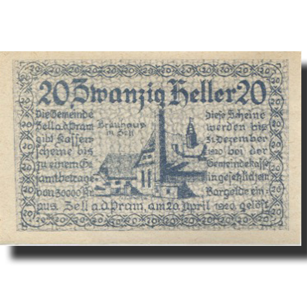 Banknote, Austria, Zell an der Pram 20Heller, ferme, 1920 UNC(63) Mehl:FS 1271a