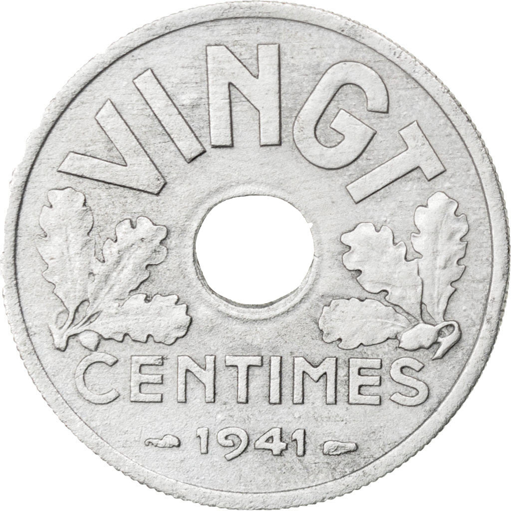 FRANCE, État français, 20 Centimes, 1941, KM #899, AU(50-53), Zinc, 24, Gadoury