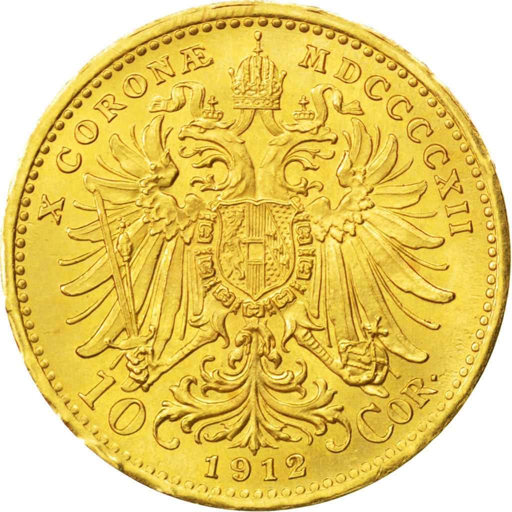 AUSTRIA, 10 Corona, 1912, KM #2816, MS(60-62), Gold, 19, 3.39