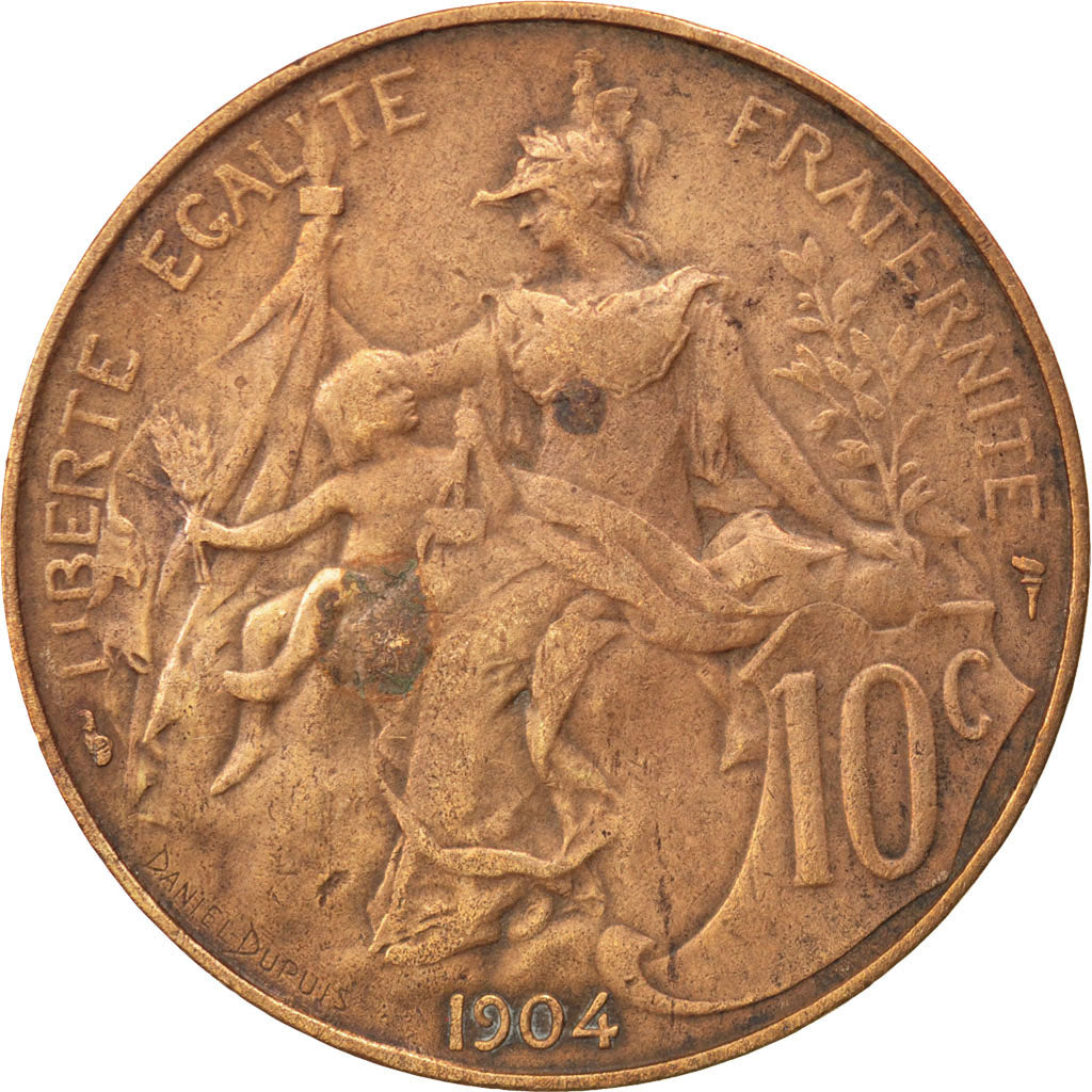 FRANCE, Dupuis, 10 Centimes, 1904, Paris, KM #843, EF(40-45), Bronze, 30,...