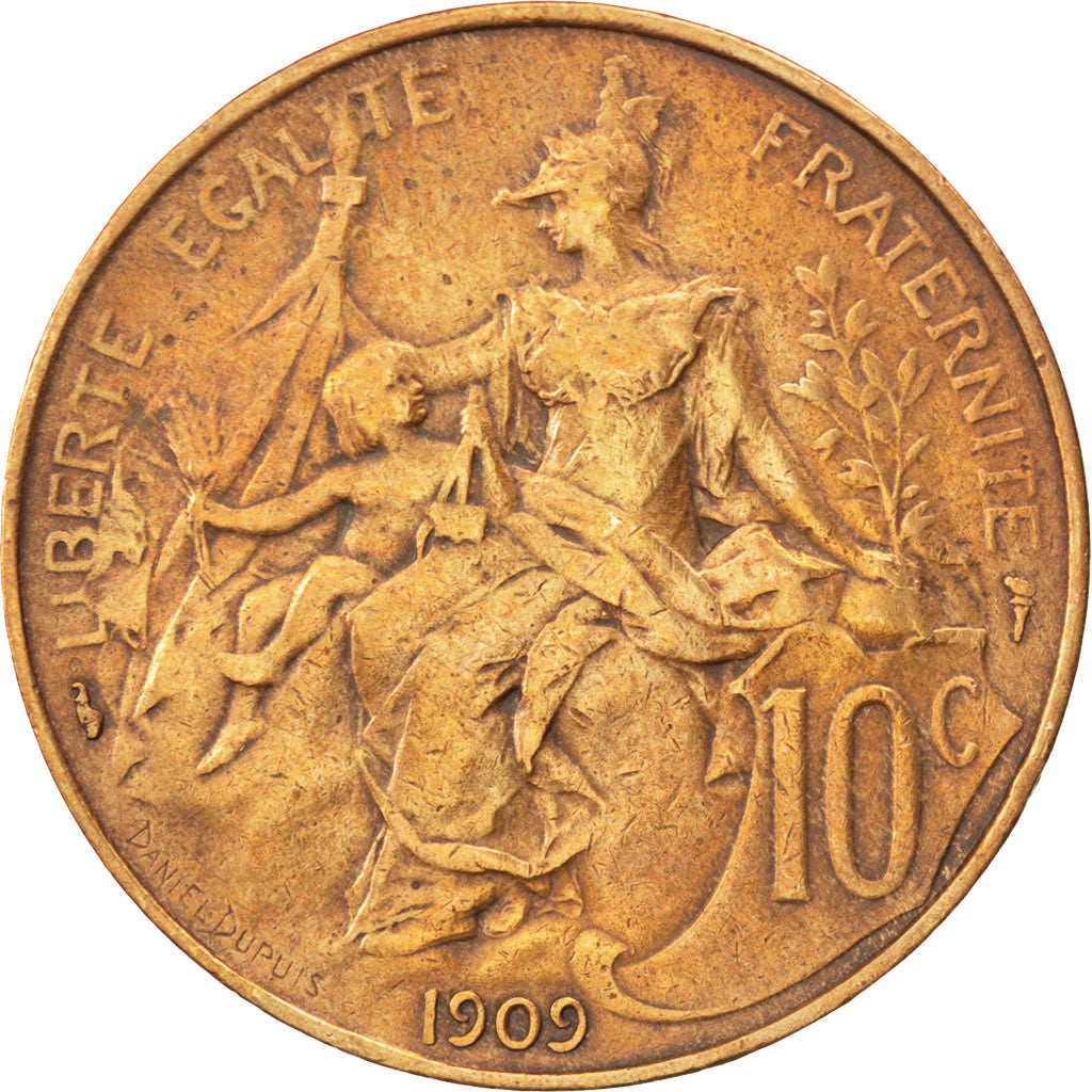 FRANCE, Dupuis, 10 Centimes, 1909, Paris, KM #843, EF(40-45), Bronze, 30,...