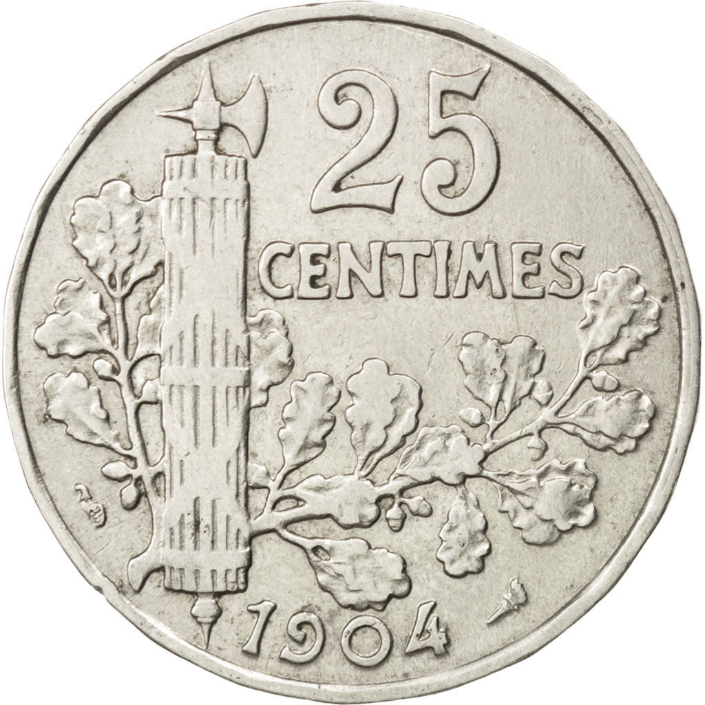 FRANCE, Patey, 25 Centimes, 1904, KM #856, EF(40-45), Nickel, 24, Gadoury #364,.