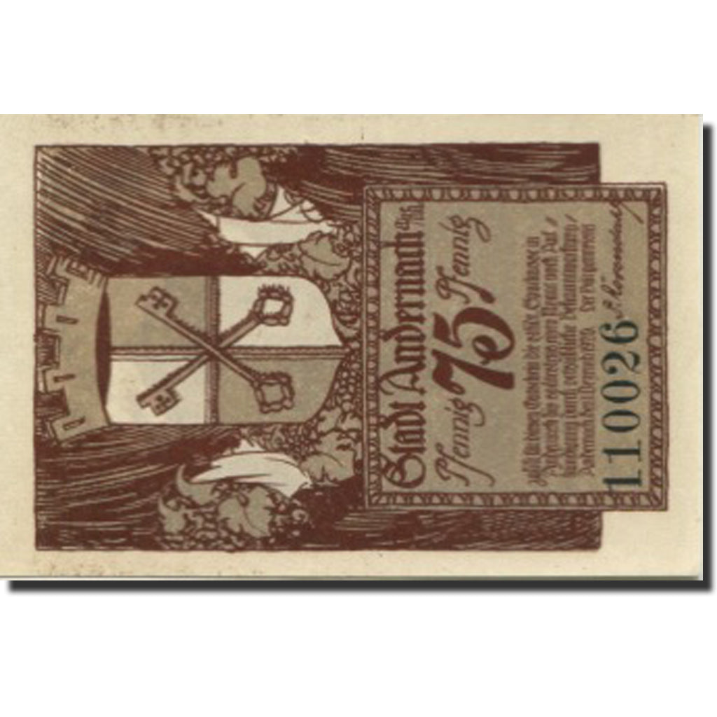 Banknote, Germany, Andernach, 75 Pfennig, tour, 1920 UNC(63) Mehl:32.2a