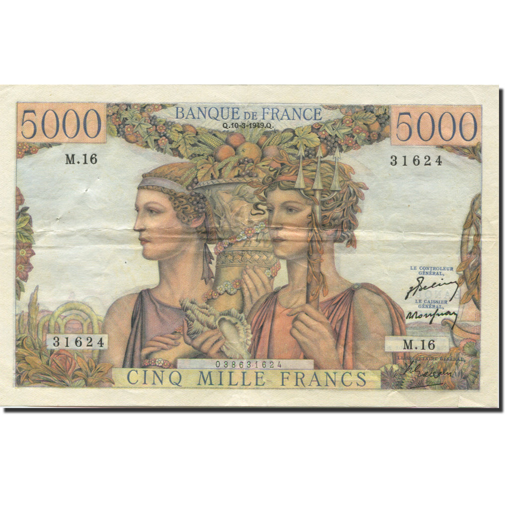 França, 5000 Francs, Terre et Mer, 1949, 1949-03-10, EF(40-45), Fayette:48.01