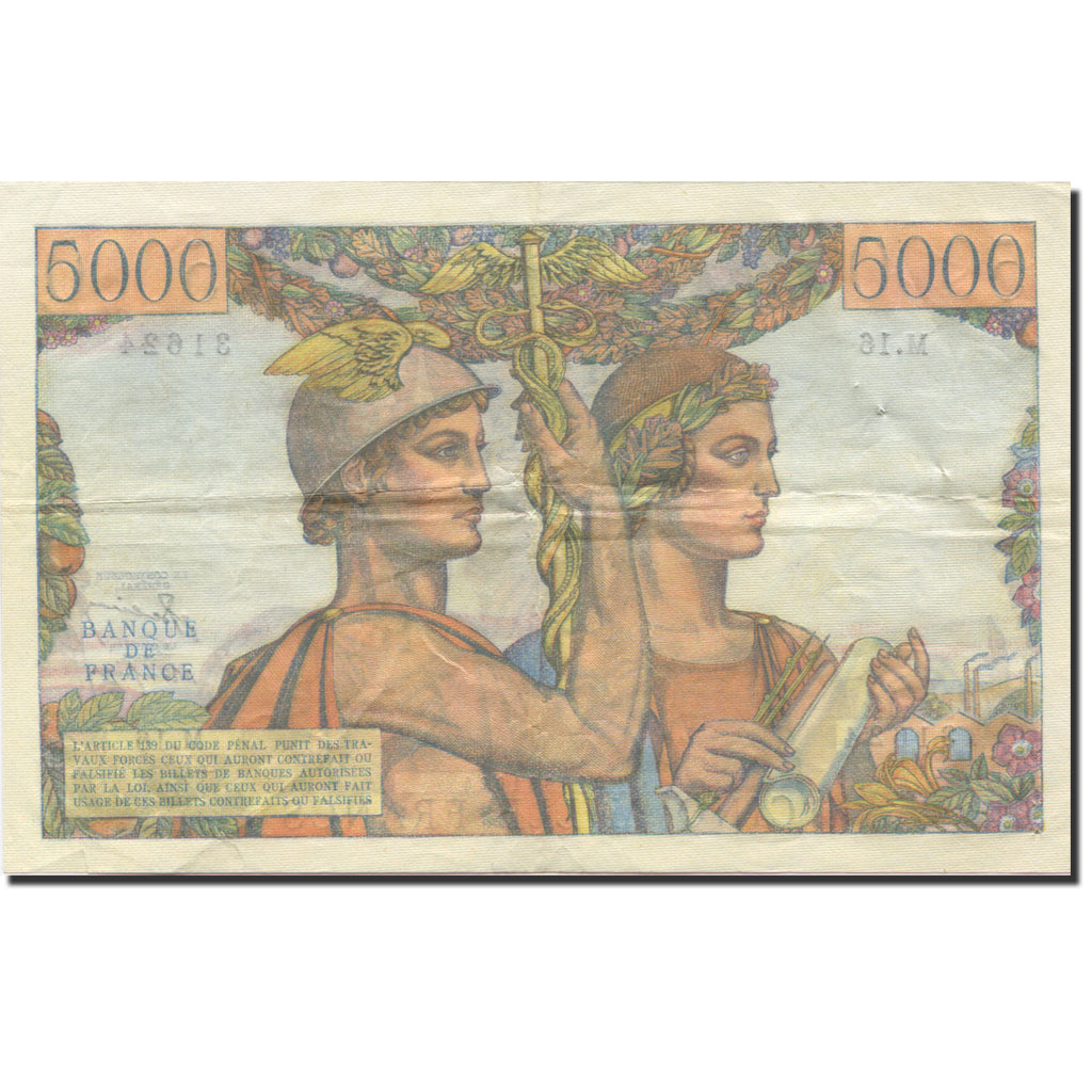 França, 5000 Francs, Terre et Mer, 1949, 1949-03-10, EF(40-45), Fayette:48.01