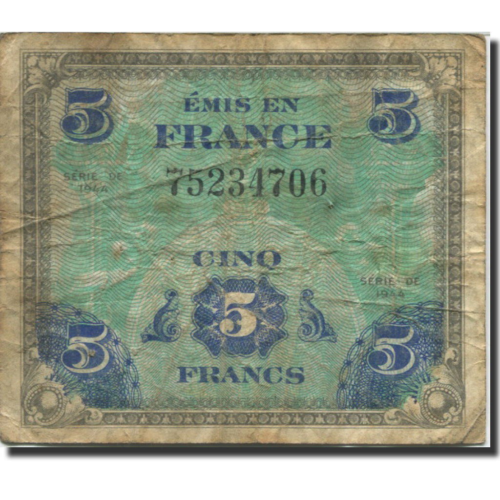 Frankrijk, 5 Francs, Flag/France, 1944, 1944, TB, Fayette:17.01, KM:115a