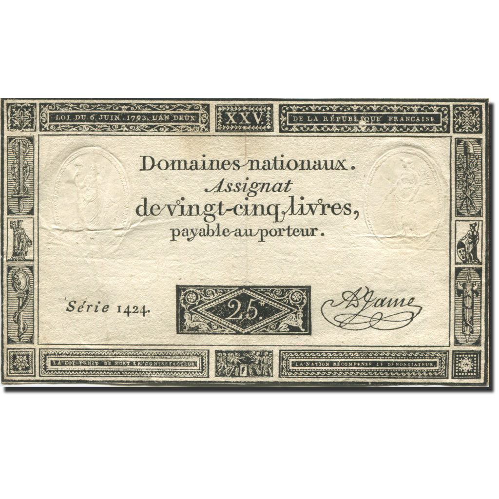 Francia, 25 Livres, 1793, A.Jame, 1793-06-06, BC+, KM:A71
