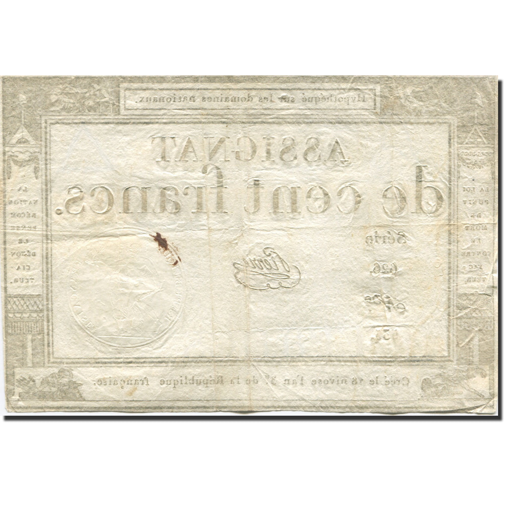 France, 100 Francs, 1795, PIERRE, 1795-01-07, TB, KM:A78