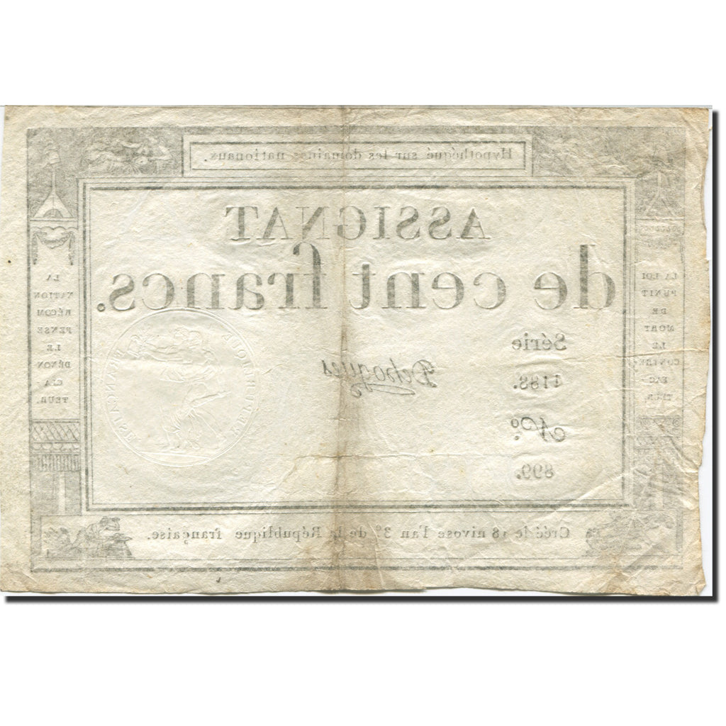 France, 100 Francs, 1795, Dehogues, 1795-01-07, VF(30-35), KM:A78