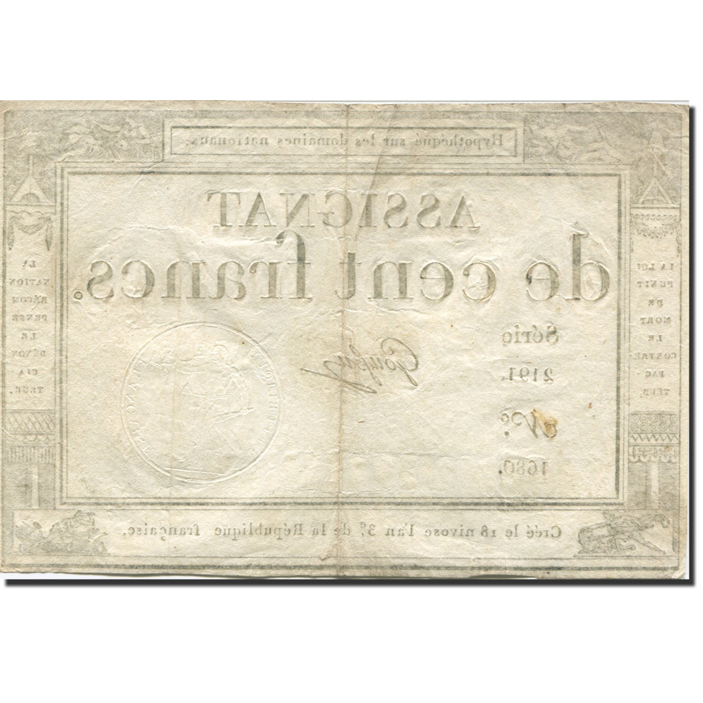 France, 100 Francs, 1795, Goussu, 1795-01-07, VF(20-25), KM:A78