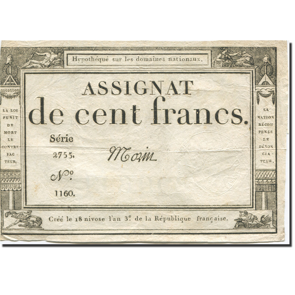 France, 100 Francs, 1795, Morin, 1795-01-07, VF(20-25), KM:A78