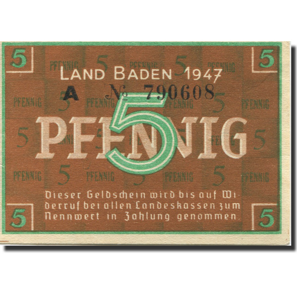 Banknote, Germany, Baden, 5 Pfennig, 1947, KM:S1001a, UNC(63)