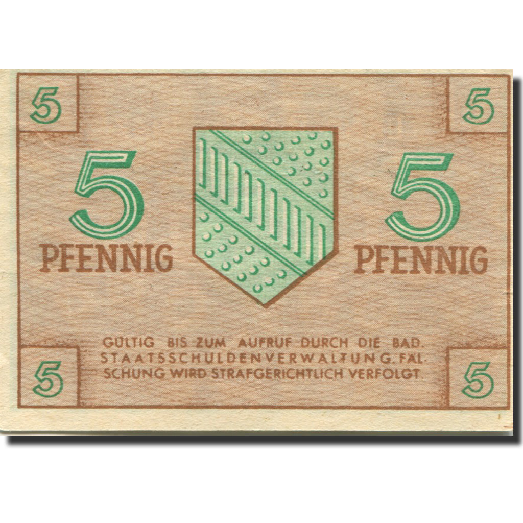 Banknote, Germany, Baden, 5 Pfennig, 1947, KM:S1001a, UNC(63)