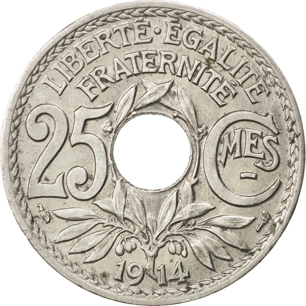 FRANCE, Lindauer, 25 Centimes, 1914, KM #867, AU(55-58), Nickel, 24, Gadoury...