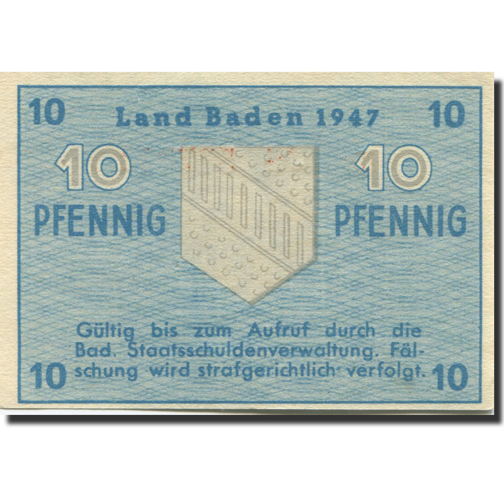 Billet, Allemagne, Baden, 10 Pfennig, 1947, KM:S1002a, SPL+