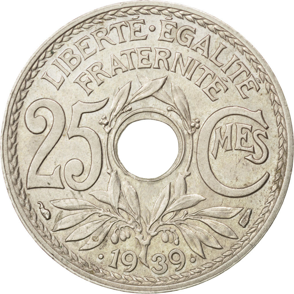 FRANCE, Lindauer, 25 Centimes, 1939, KM #867b, MS(63), Nickel-Bronze, 24,...