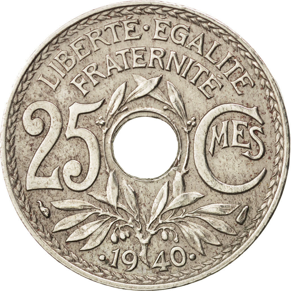 FRANCE, Lindauer, 25 Centimes, 1940, KM #867b, EF(40-45), Nickel-Bronze, 24,...