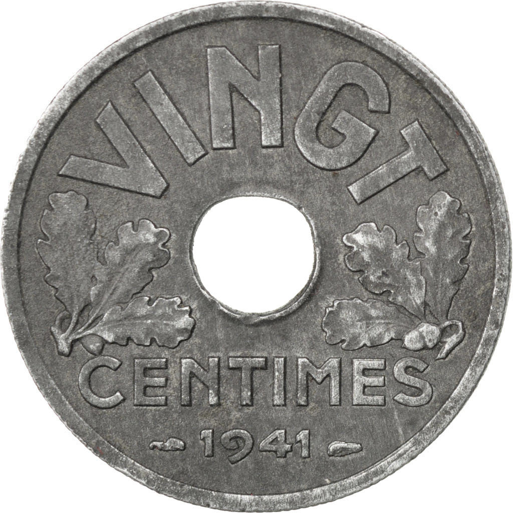 Coin, France, État français, 20 Centimes, 1941, EF(40-45), Zinc, KM:899