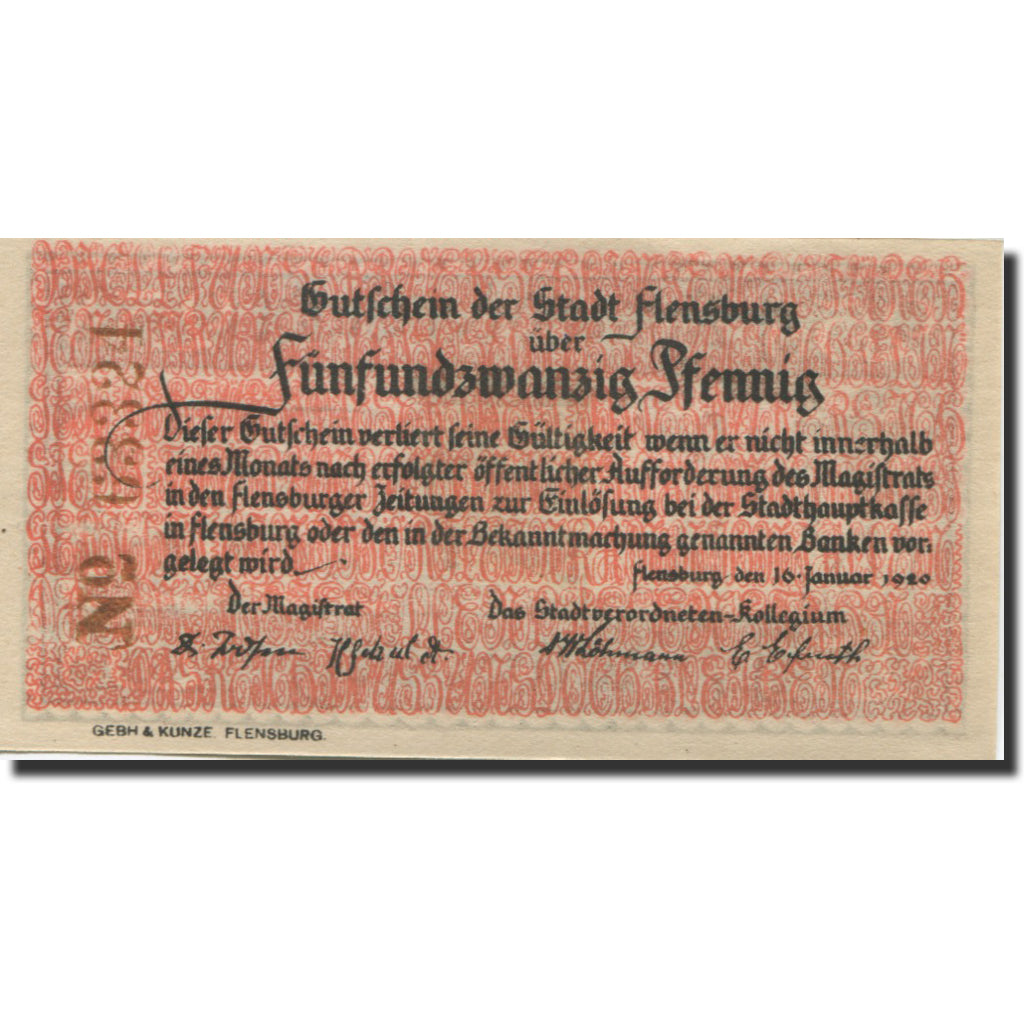 Banconote, Germania, Flensburg, 25 Pfennig, personnage 1920-01-16 SPL Mehl:369.5