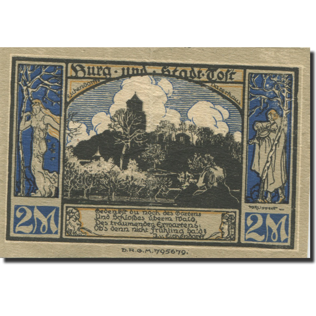 Billet, Allemagne, Gleiwitz, 2 Mark, personnage, 1922, TTB, Mehl:437.1a