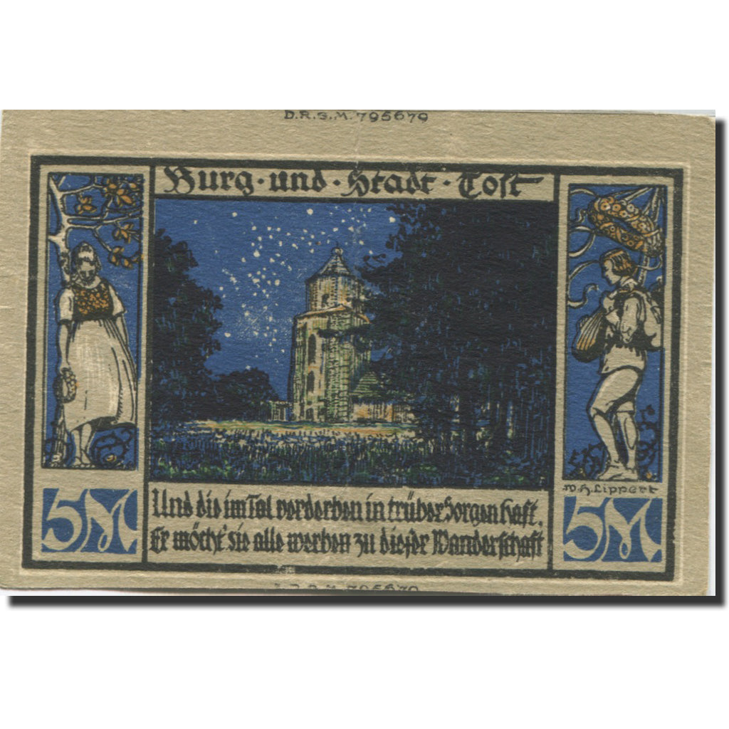 Banknote, Germany, Gleiwitz, 5 Mark, Eglise, 1922, EF(40-45), Mehl:437.1a