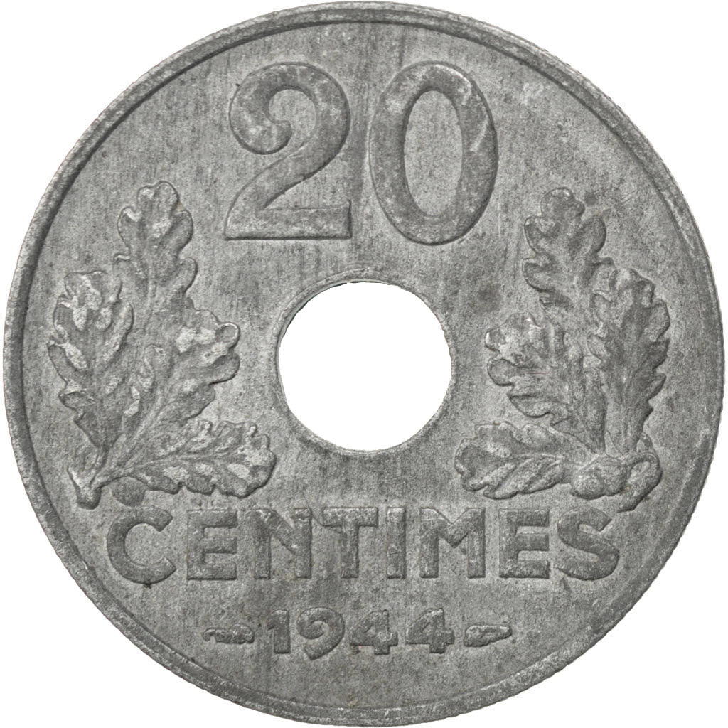 FRANCE, État français, 20 Centimes, 1944, Paris, KM #900.2, AU(50-53), Zinc, Ga.