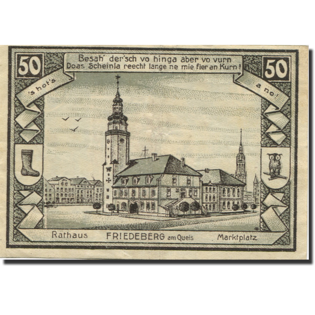 Banknote, Germany, Friedeberg, 50 Pfennig, aigle, 1922 AU(55-58) Mehl:612.1