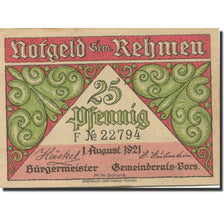 Banconote, Germania, Rehmen, 25 Pfennig, étang, 1921, SPL- Mehl:1108.1