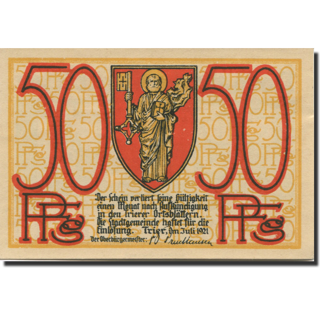 Billet, Allemagne, Trier, 50 Pfennig, personnage, 1921, SPL, Mehl:T27.10